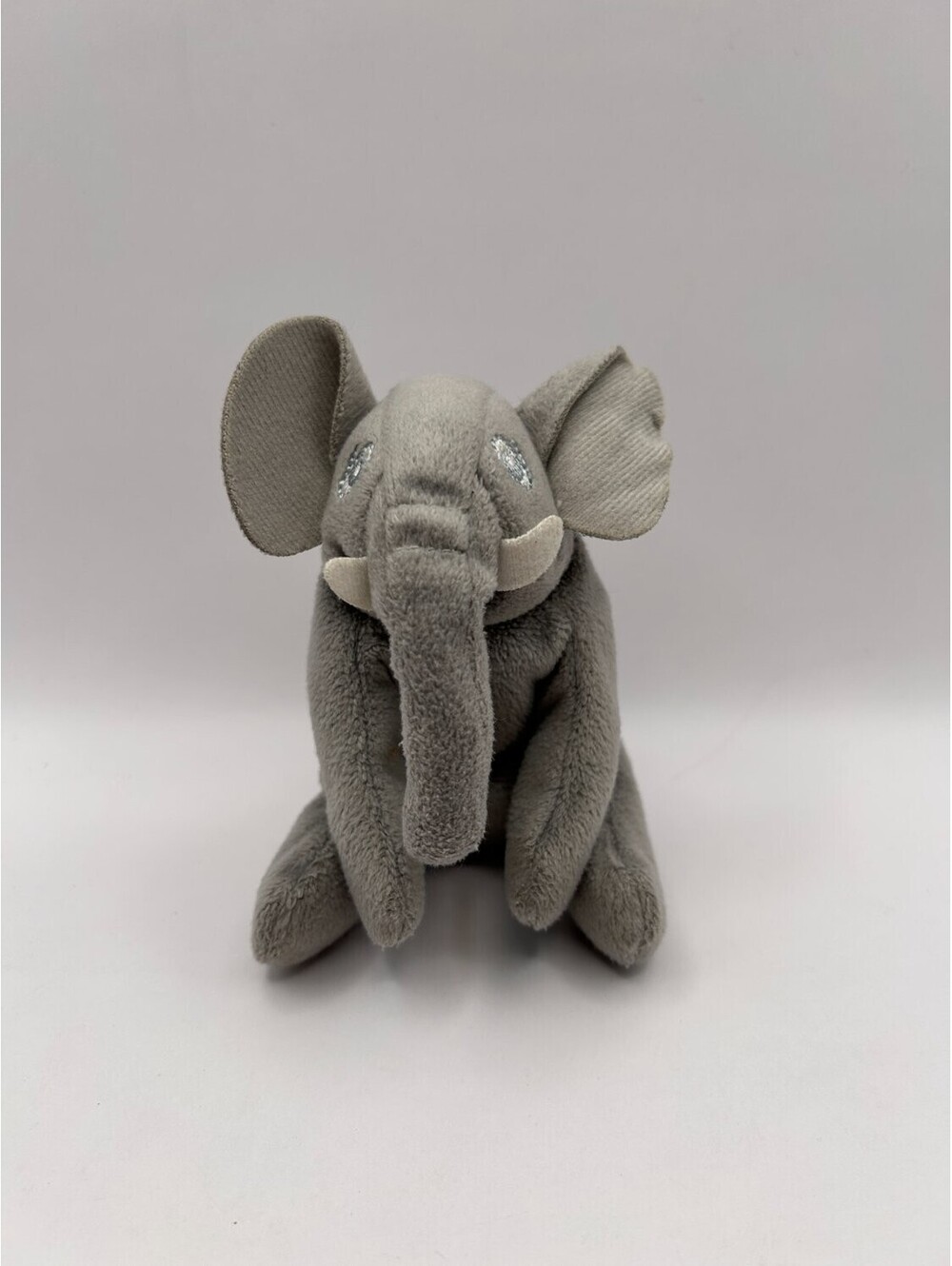 elephant stuffed animal S Gray felt fabric tusks sitting posture